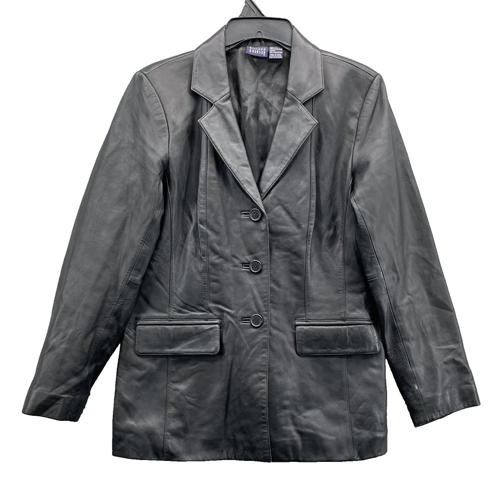 Hillard & Hanson Lamb Skin Leather Jacket Women Medium Blazer Corpcore Fall Moto
